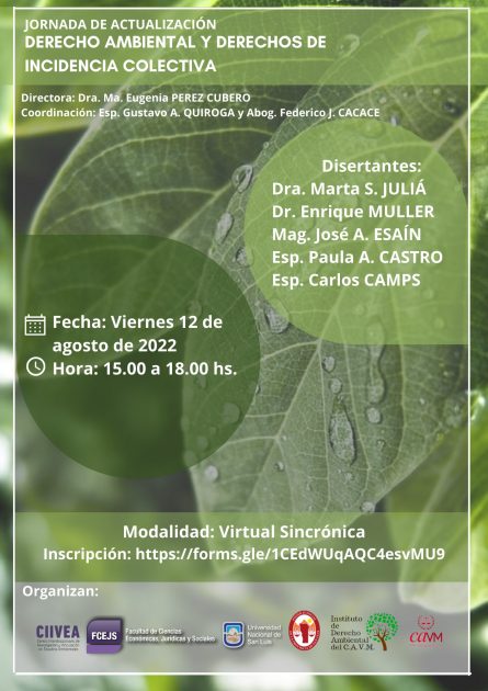 DECLARAN DE INTERÉS JUDICIAL A LA JORNADA DE DERECHO AMBIENTAL Y DERECHOS DE INCIDENCIA COLECTIVA